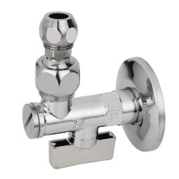 Кран угловой с фильтром, розеткой и цангой под медь 1/2" (15)